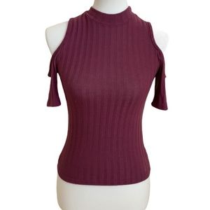 Kendall & Kylie Burgundy Cold Shoulder Top